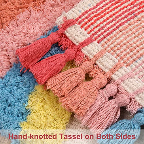 Rainbow Rug For Bathroom,15.7" X 31.5" Colorful Kids Rug With Tassels For Girls Bedroom,Cute Tufted Bath Mat For Tub,100% Cotton Semi-Circle Throw Carpet For Kitchen Dorm #TOP4