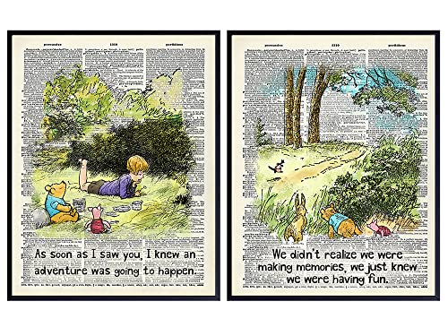 Image of Winnie Pooh Quotes Wall Decor - Gifts for Women, Nursery Wall Art - Baby Shower Gifts - Toddler, Baby Girls, Little Boys, Kids Bedroom Decor - Vintage Christopher Robin, Piglet