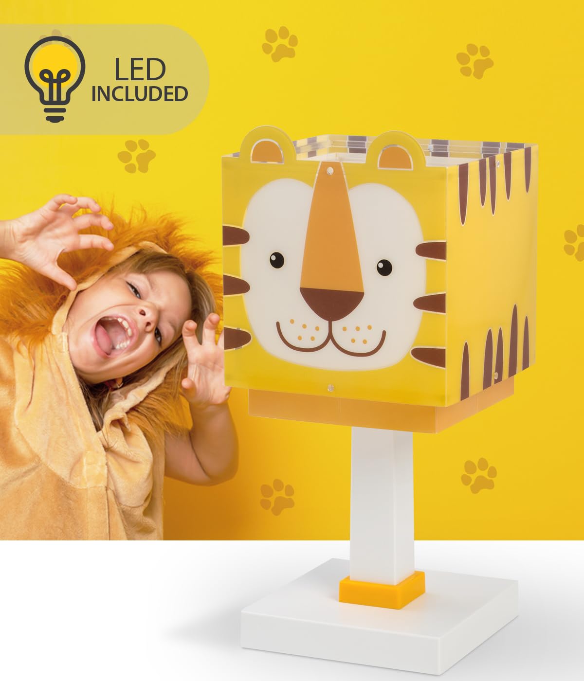 Dalber Lámpara Infantil de Mesilla Little Tiger Tigre 64561N G4 | Lámpara infantil de mesa o mesita; G4 4W LED - Bombilla incluida; Luz Quitamiedos