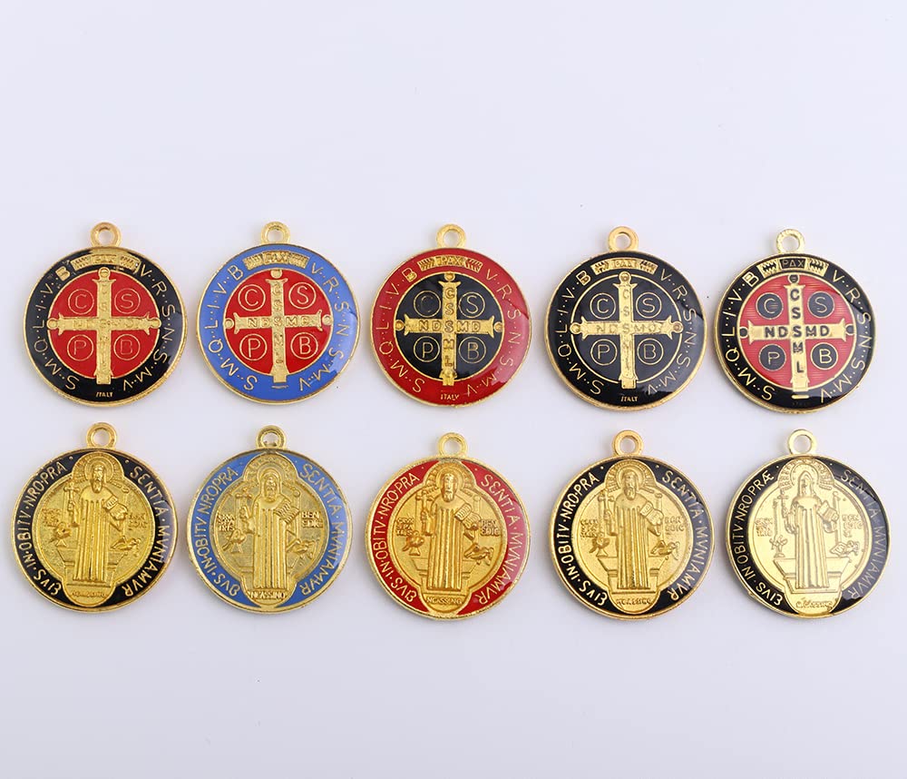 Glary 50pcs of Assorted Epoxy 1 inch Round Saint Benedict Medal Pendant Medal of St. Benedict