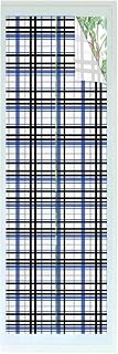 Window Privacy Film, Black Blue Grey Plaid UV Sun Blocking Window Tint Film Heat Control One Way Blackout Window Film, Simple Check Stripes Lines Country Non Adhesive Static Cling Sticker 17.7x78.7 In