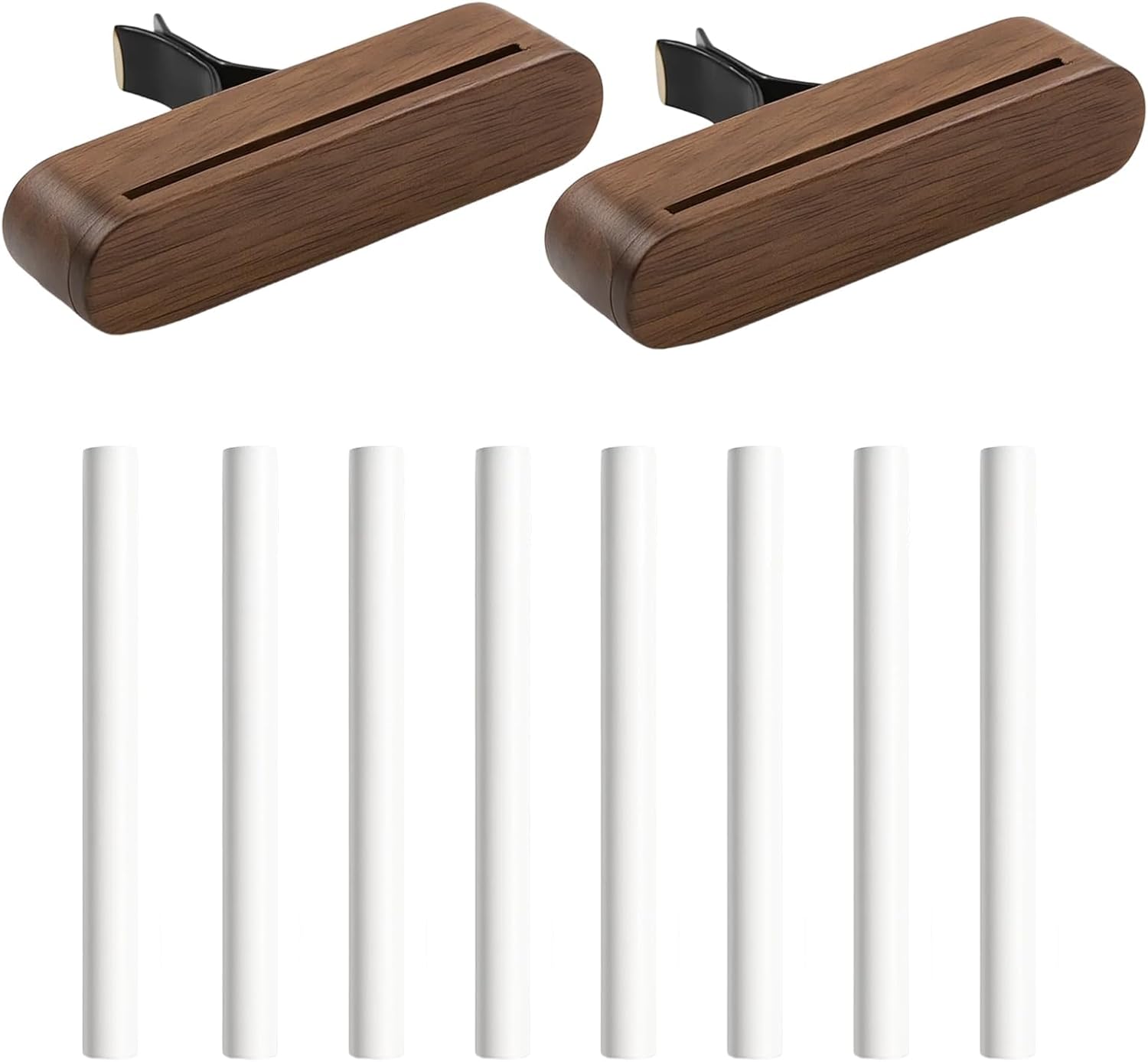 Car Air Freshener with 8 Refills, Personalised Wooden Vent Clip 2-Pack - 9x1.8cm Scent Diffuser for Women, Vehicles