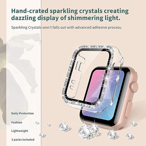 Vista 15 de TOCOL - Juego de 2 fundas para Apple Watch Series 6/5/4/3/2/1 y Apple Watch SE. Claro