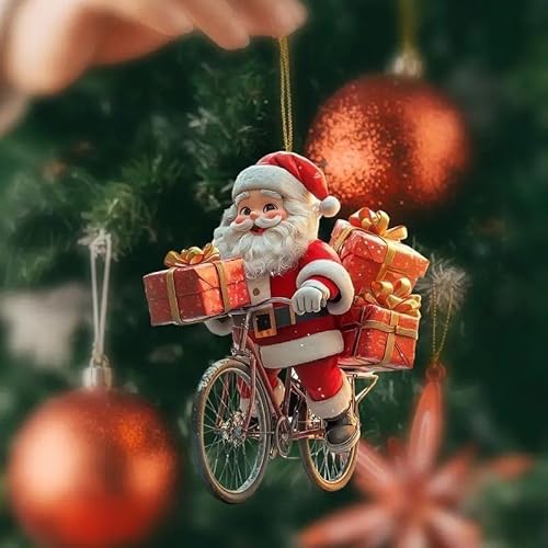Christmas Decorations,Acrylic Flat 2D Santa Bike Decoration Pendant Santa Pendant for Hanging, Traditional Christmas Tree Decor (Gift)