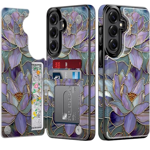 Esdot Wallet Case for Samsung Galaxy S26 for Women Floral PU Leather Phone Cover with Card Holder RFID Blocking Kickstand Cute Shockproof Protective Case - Abstract Lotus
