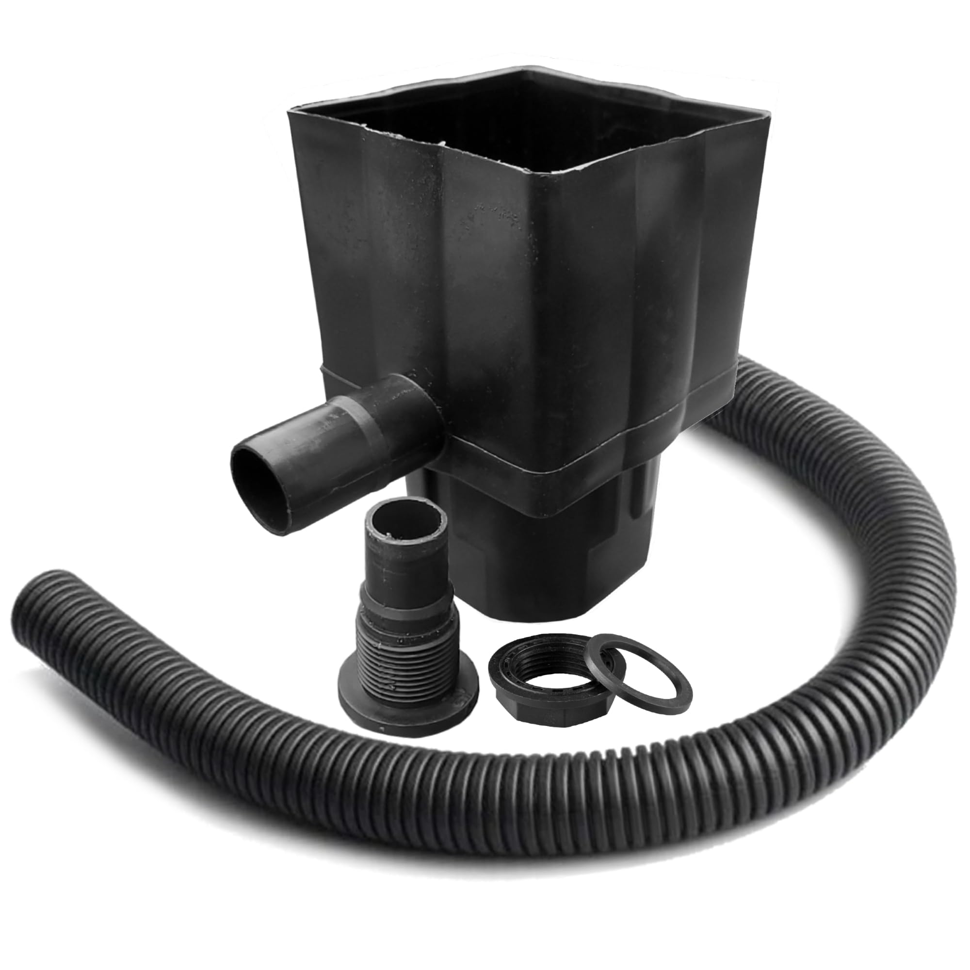 Ketobarrow Black Waterbutt Downpipe Connector Kit With 3M Hose Water Butt Filler Kit Fits Both Round & Square Downpipes - Connect Downpipe To Water Butt