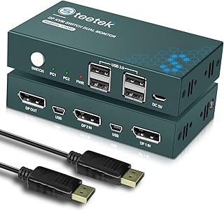 KVM Switch DisplayPort 2 Port,4K@60Hz,USB1.1,DP 1.2,DP KVM Switches,Displayport Switch 2 PC 1 Monitor,DP1.2,Ultra HD,Button Switch,With cable,2 In 1 Out,Metal Shell