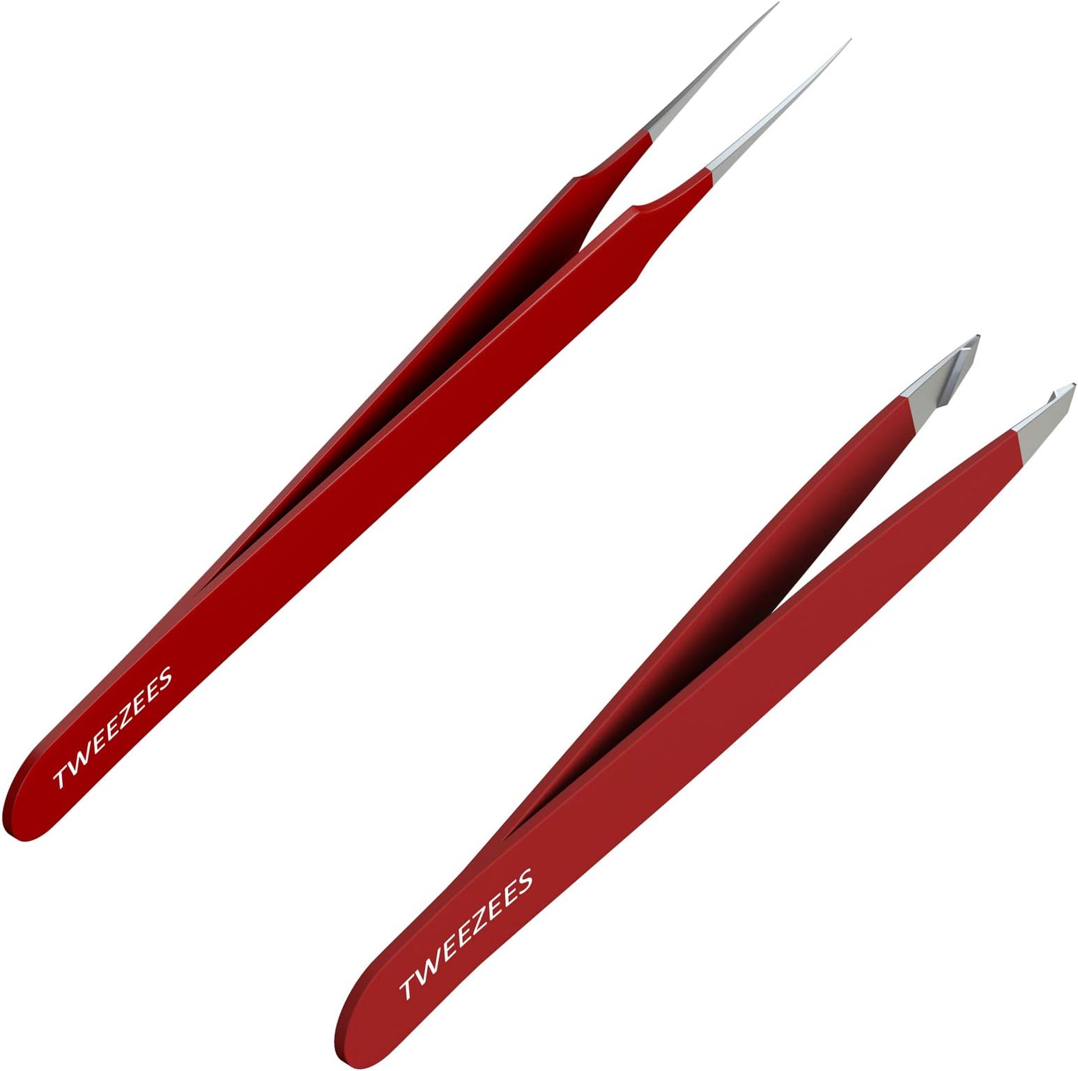 Precision Red Stainless Steel Tweezers | Professional Slant Tip & Splinter Tip Tweezer | Extra Sharp Hair Removal Tool | For Eyebrow Shaping