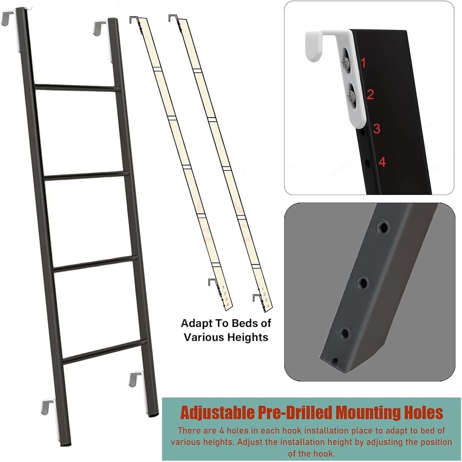 Rv Bunk Ladder with Hooks, Interior Bunk Bed Ladder, Adjustable Boarding Ladder, for Campervan/Motorhome/Station Wagon/Kids Use (Size : 150cm) (Color : Black, Size : A-116X34CM)