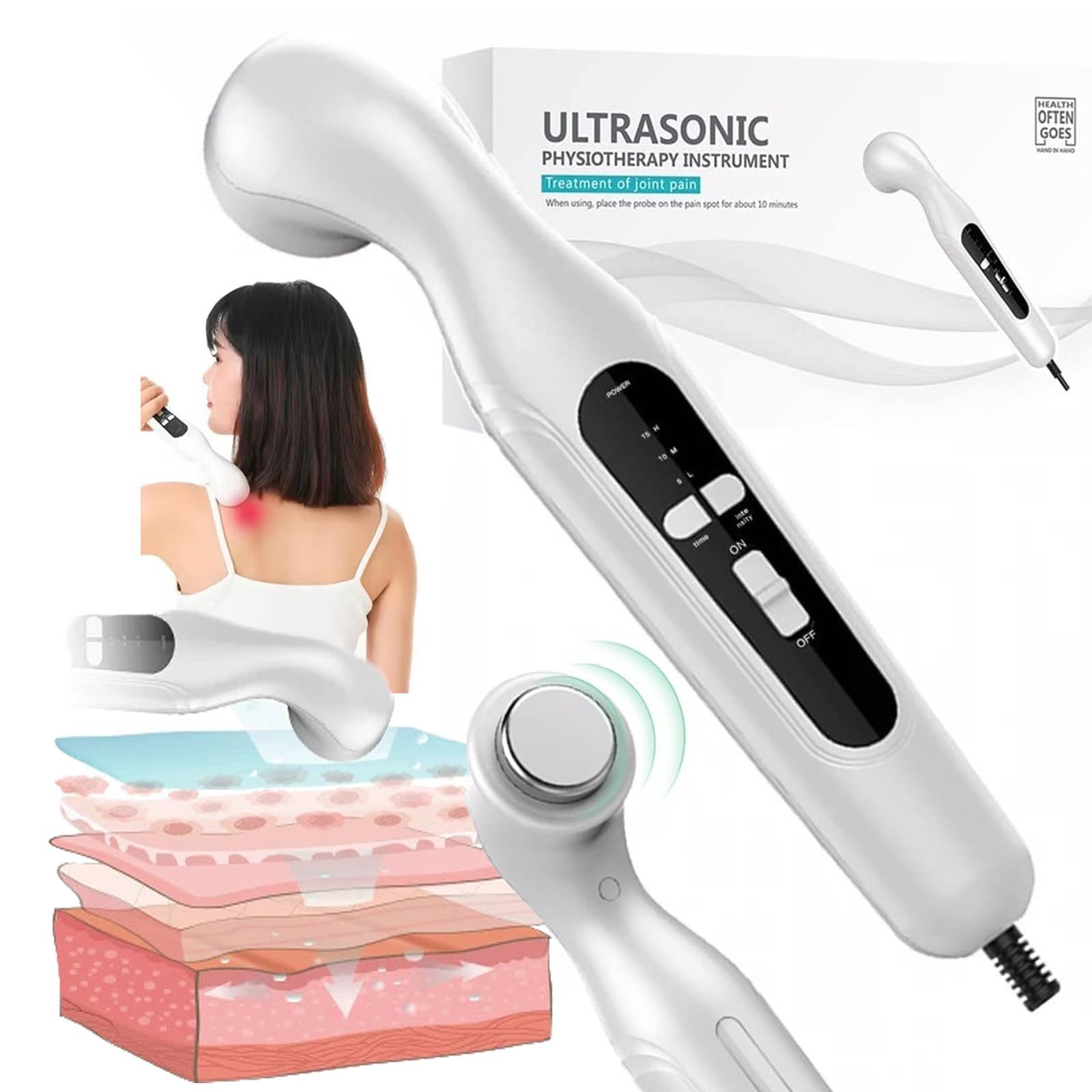 Equipo De Fisioterapia Por Ultrasonido: 3 Engranajes, SincronizacióN De 15 Minutos, Fisioterapia, Cintura, Brazo, Alivio Del Dolor Corporal, Masajeador Muscular, Área De RadiacióN Efectiva: 4 Cm²