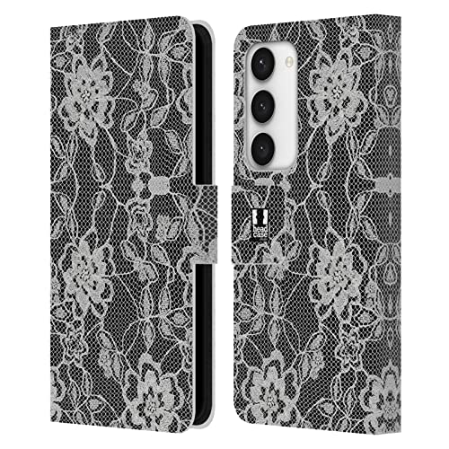 Étui Portefeuille en Cuir Samsung Galaxy S23 5G Fleuri Dentelle Noire Design Poétique