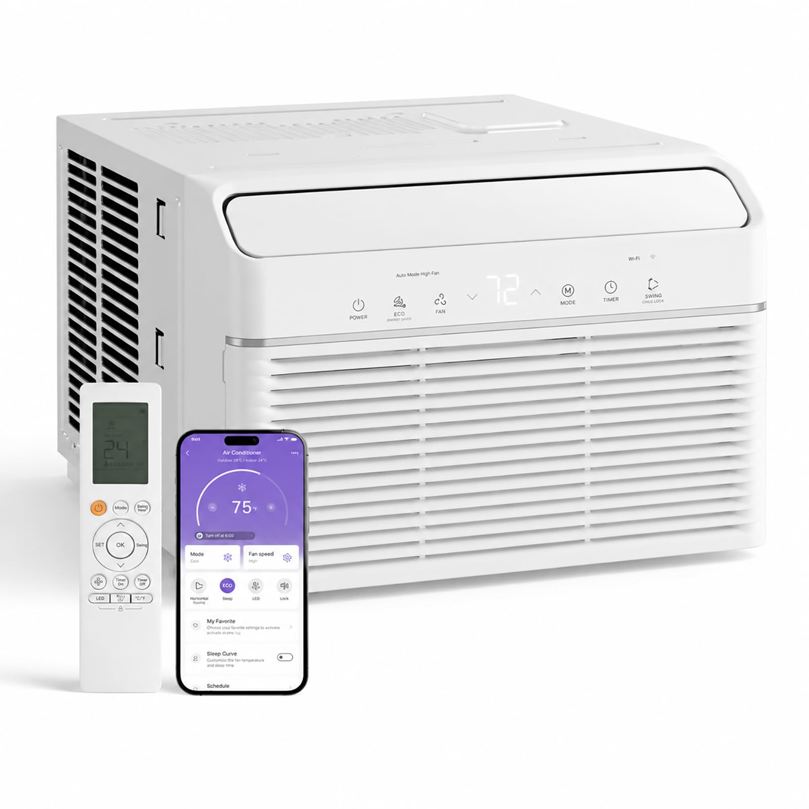 View 1 of 12,000 BTU Window Air Conditioner with Heat, Cools and Heats up to 550 Sq Ft, Window Mount AC Unit for Room Heating & Cooling
