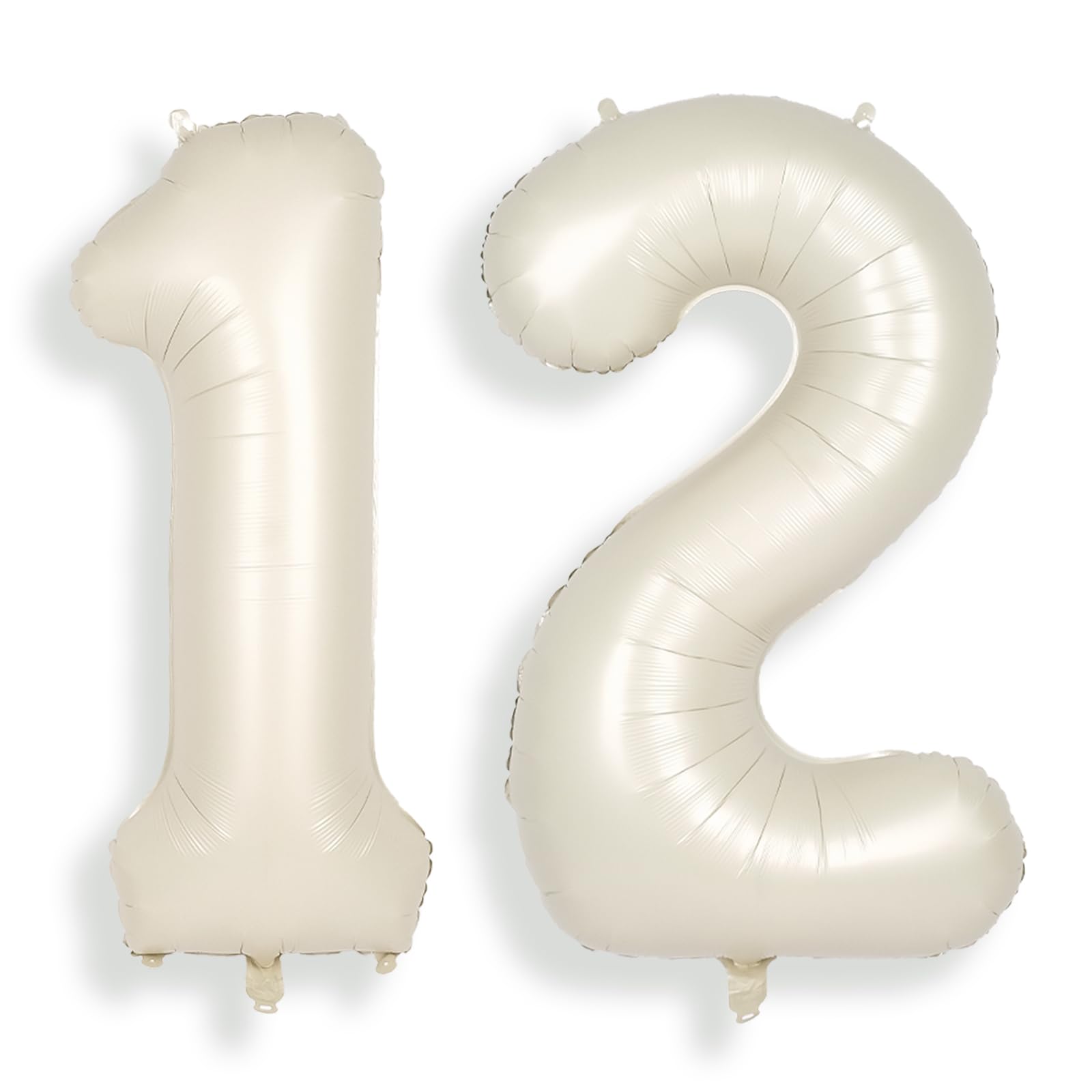 SUWEN 40 Inch Cream White 12 Number Balloon Foil 0-9 Birthday Big Numbers — image 1