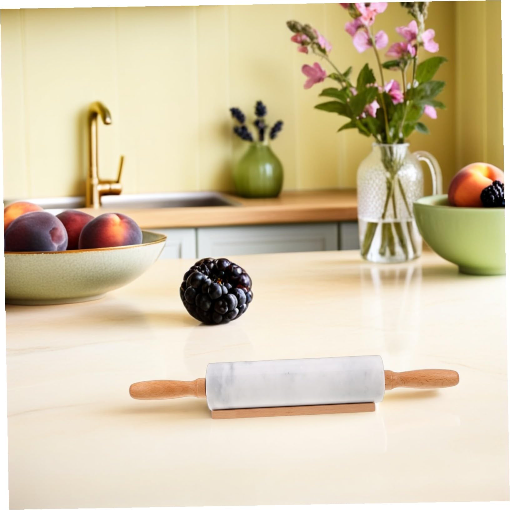 3 Piezas Rodillo de Mármol para Hornear Diseño Ergonómico Antideslizante Superficie Pulida sin Adherencias Resistente y Fácil de Limpiar para Masa Pasteles Pizza y Fondant Cocina