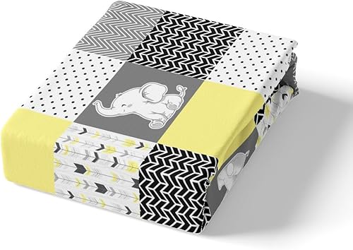 Miniatura 4 de Juego de sábanas bajeras de cuadrícula amarilla, gris y blanco, tamaño Queen, diseño de animales kawaii, diseño de elefante, funda de cama vintage