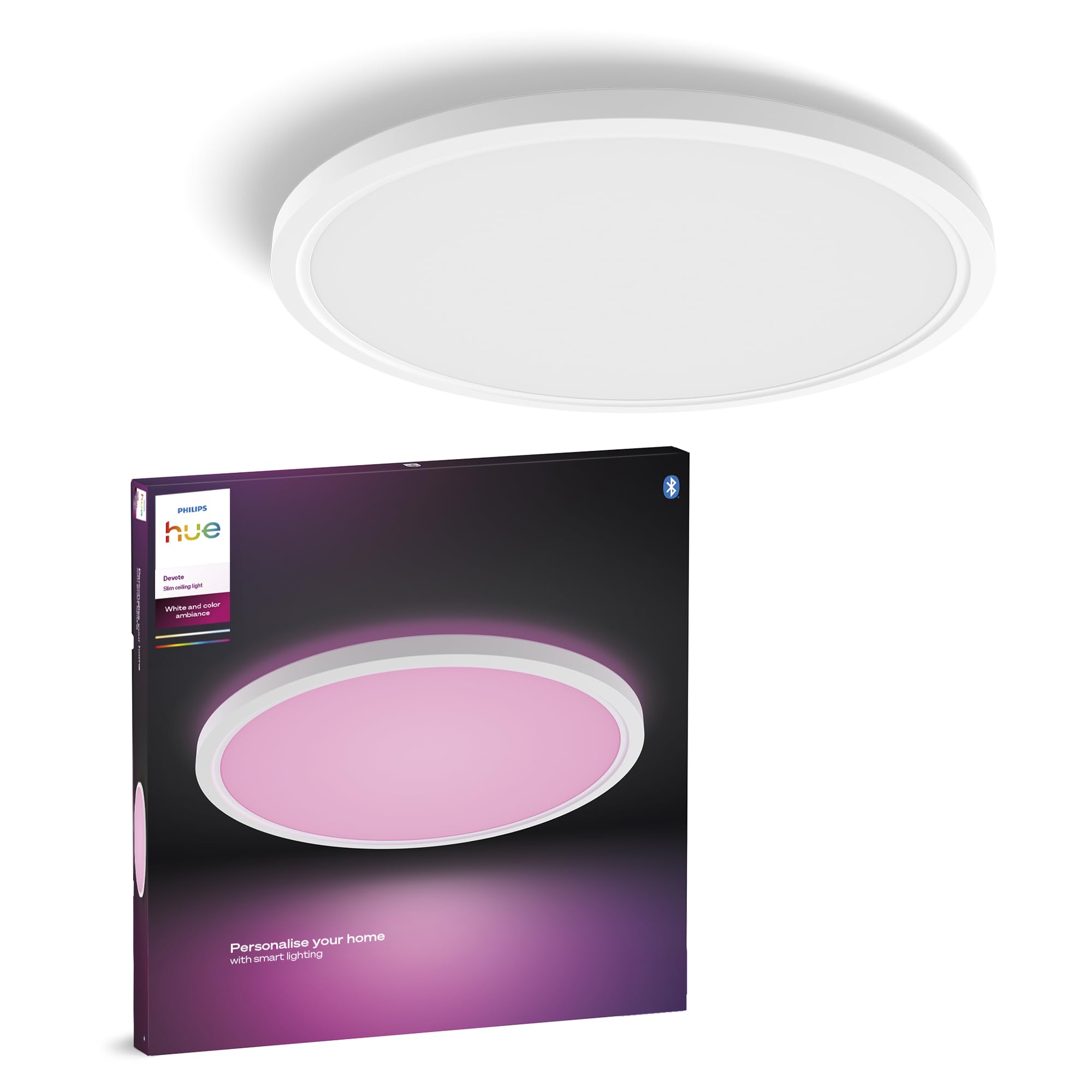 Philips Hue Devote Smart LED Panel Light, White and Color Ambiance, Round 43 cm, 23W, 2900 Lumens, White Frame for Indoor Home Lighting, Ceiling, Living Room, Kitchen, Hallway, 1 Pack, M — image 1