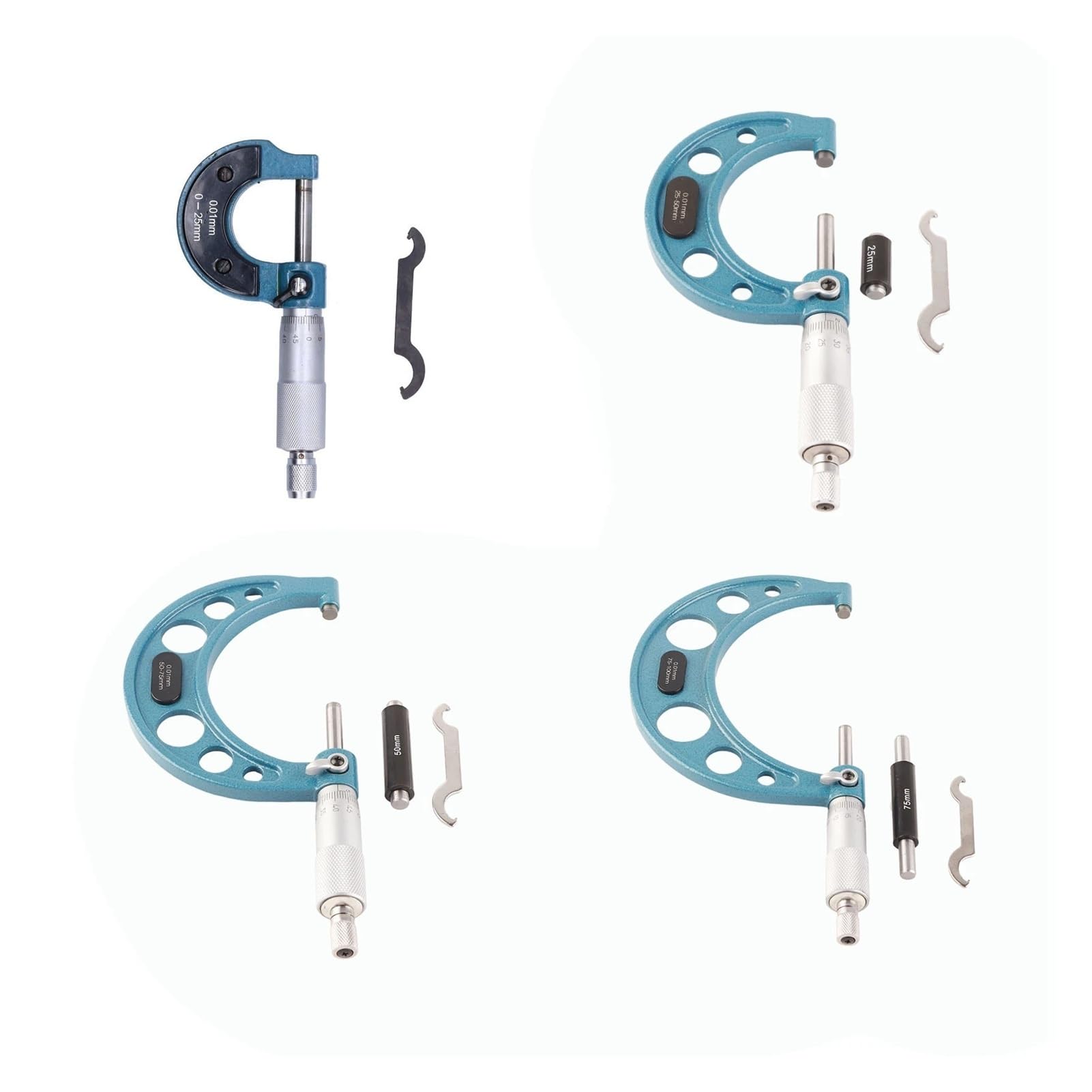 Micrómetro exterior de acero inoxidable, herramienta de medición de espesor con llave, calibre micrométrico de 0,01 mm Mide cualquier cosa(0-25mm)