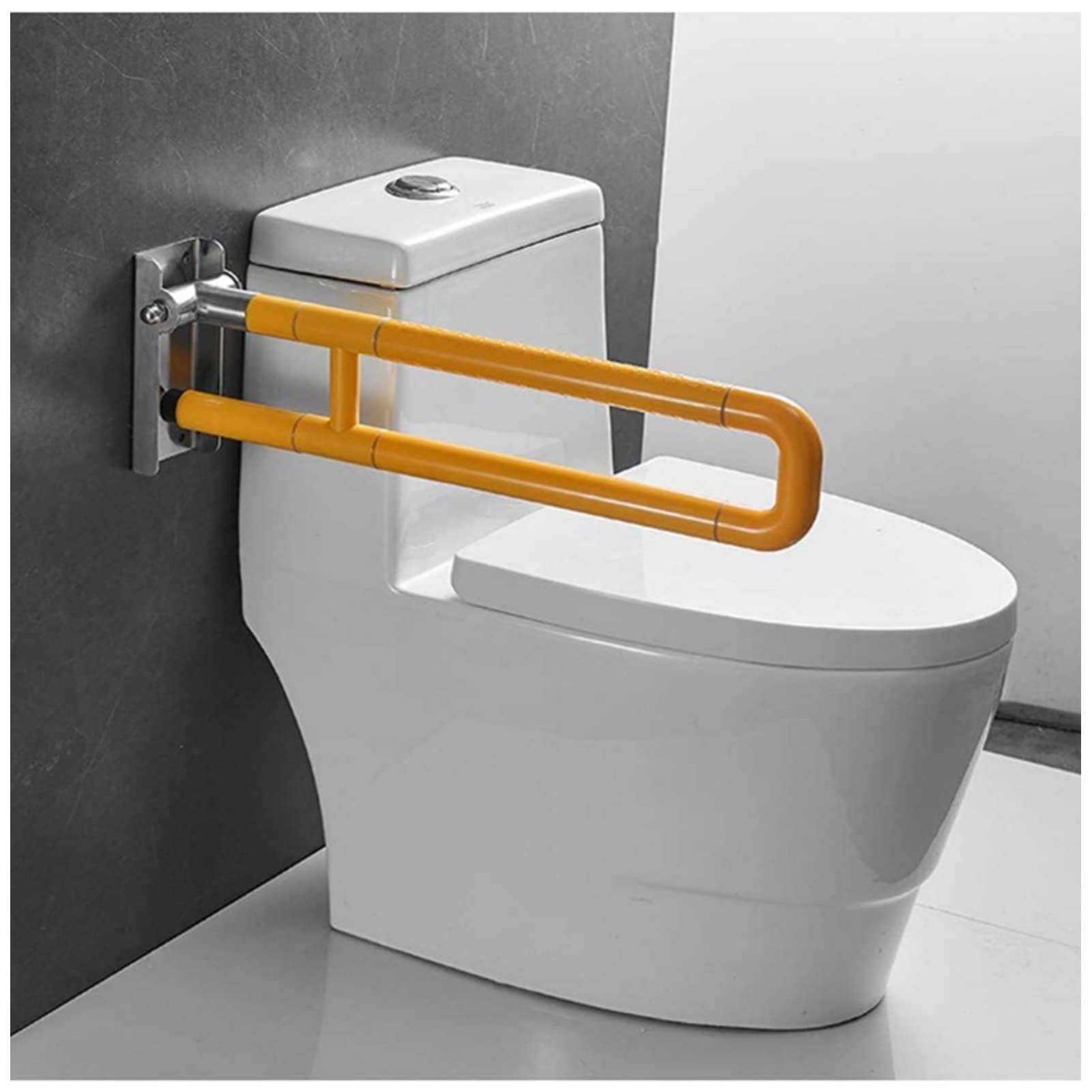 WDSOPK Shower Safety Grab Handles, Foldable Toilet Grab Bar Frame Handrail Toilet Safety Rails Flip Up Grab Bar, Stainless Steel Toilet Grab Bar U-Shaped Balance Assist Grip（Yellow-75cm）