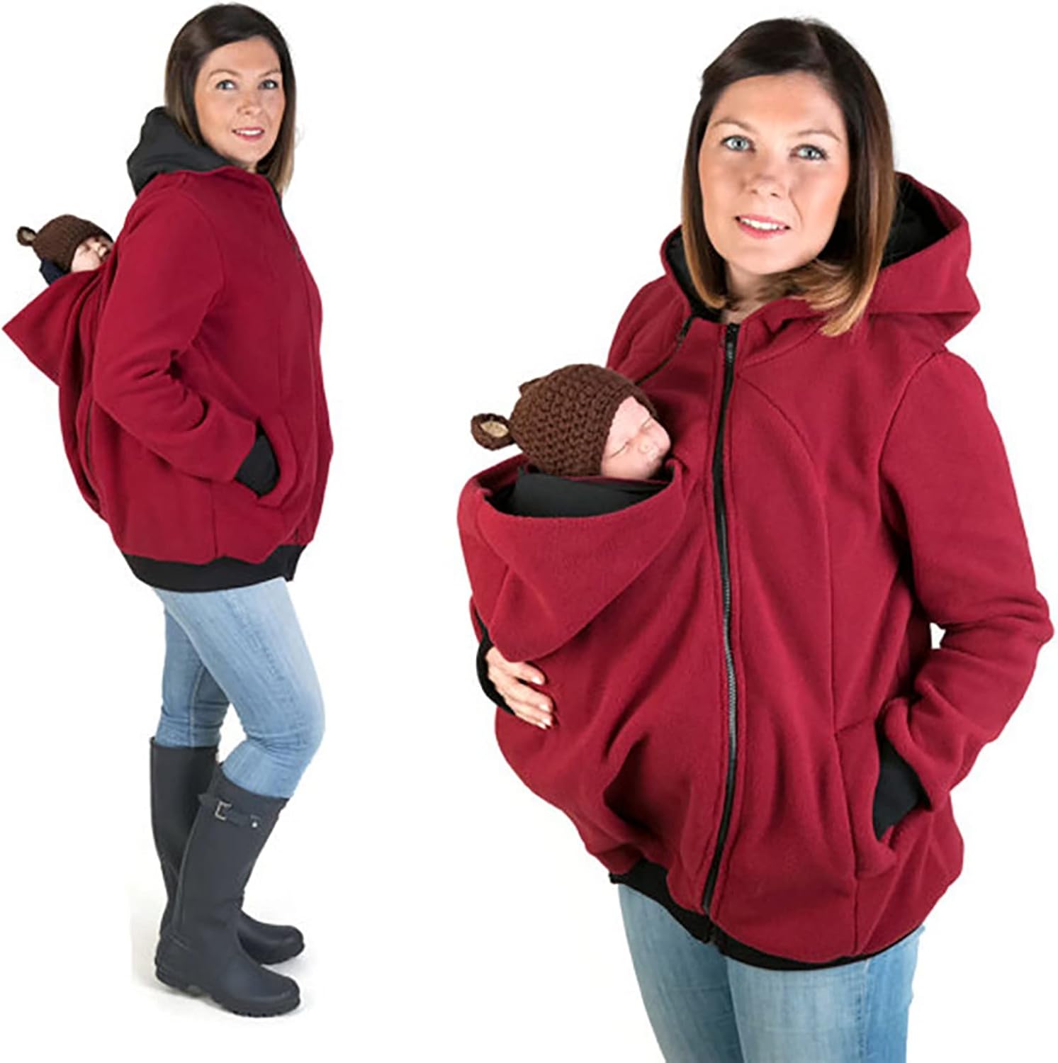 Womens Fall Maternity Kangaroo Costumes 3 in 1 Multifunction Hooded Coat for Baby and Mother Warm and Windproof