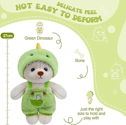 Miniatura 3 de VYUSIT Oso de peluche, pequeño y lindo oso de peluche, juguetes de peluche transformables con ropa y sombrero (dinosaurio verde, 10 pulgadas)