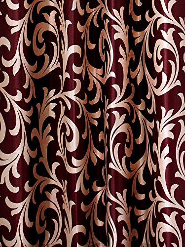 Home Sizzler Abstract Opaque 2 Piece Eyelet Polyester Scroll Frill Door Curtain Set - 7ft, Maroon
