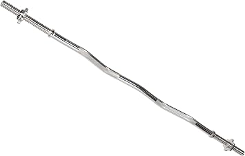 Signature Fitness Fitvids Standard Threaded Curl Barbell Curl Bar with Collars 48 inch Style #Barbell Only, Chrome Chrome