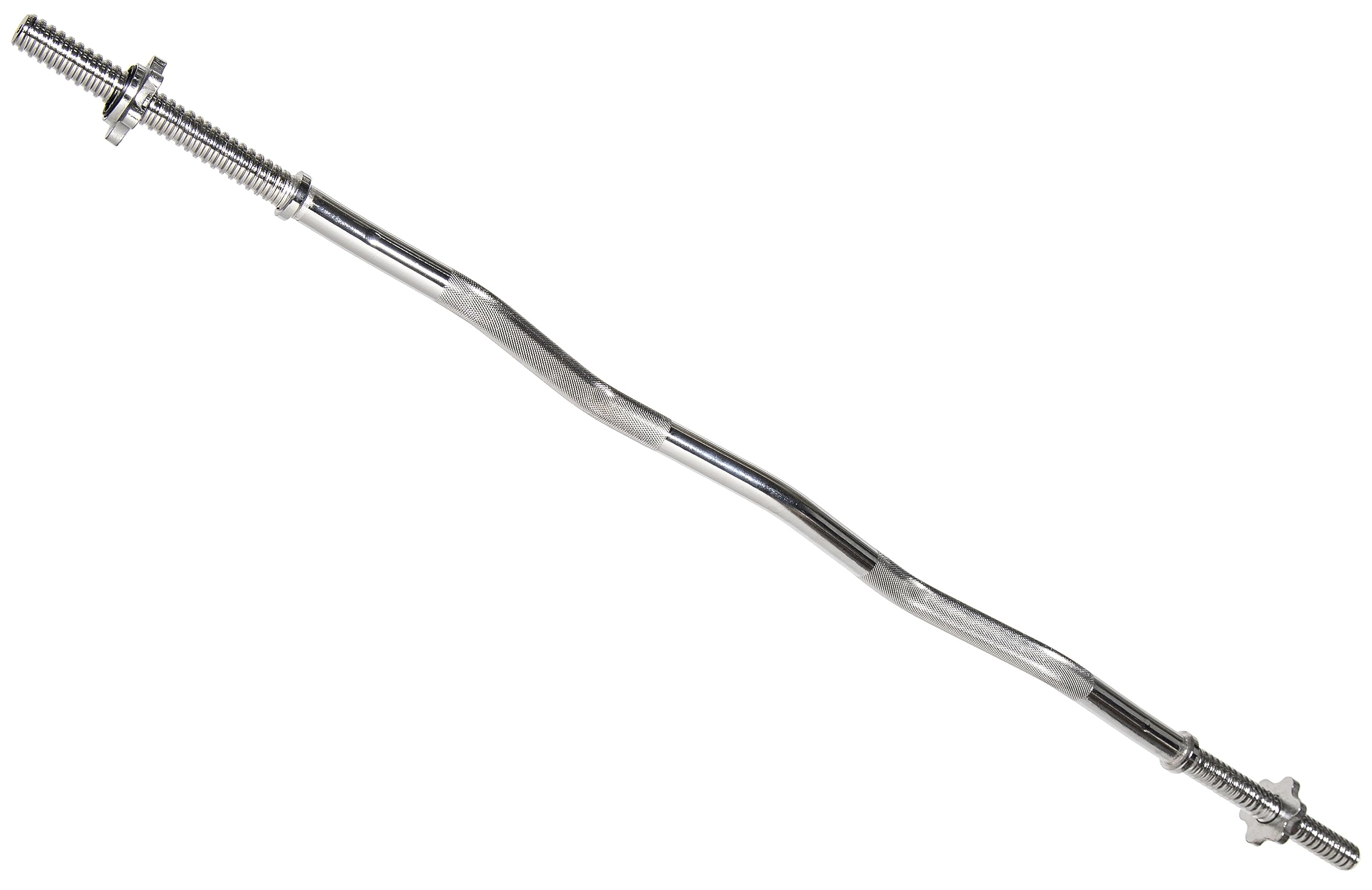 Signature Fitness Fitvids Standard Threaded Curl Barbell Curl Bar with Collars – 48 inch – Style #Barbell Only, Chrome – Chrome