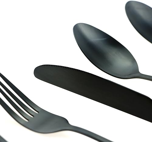 Miniatura 3 de Juego de cubiertos de acero inoxidable de alta calidad 1810 de 20 piezas, color negro mate, servicio para 4