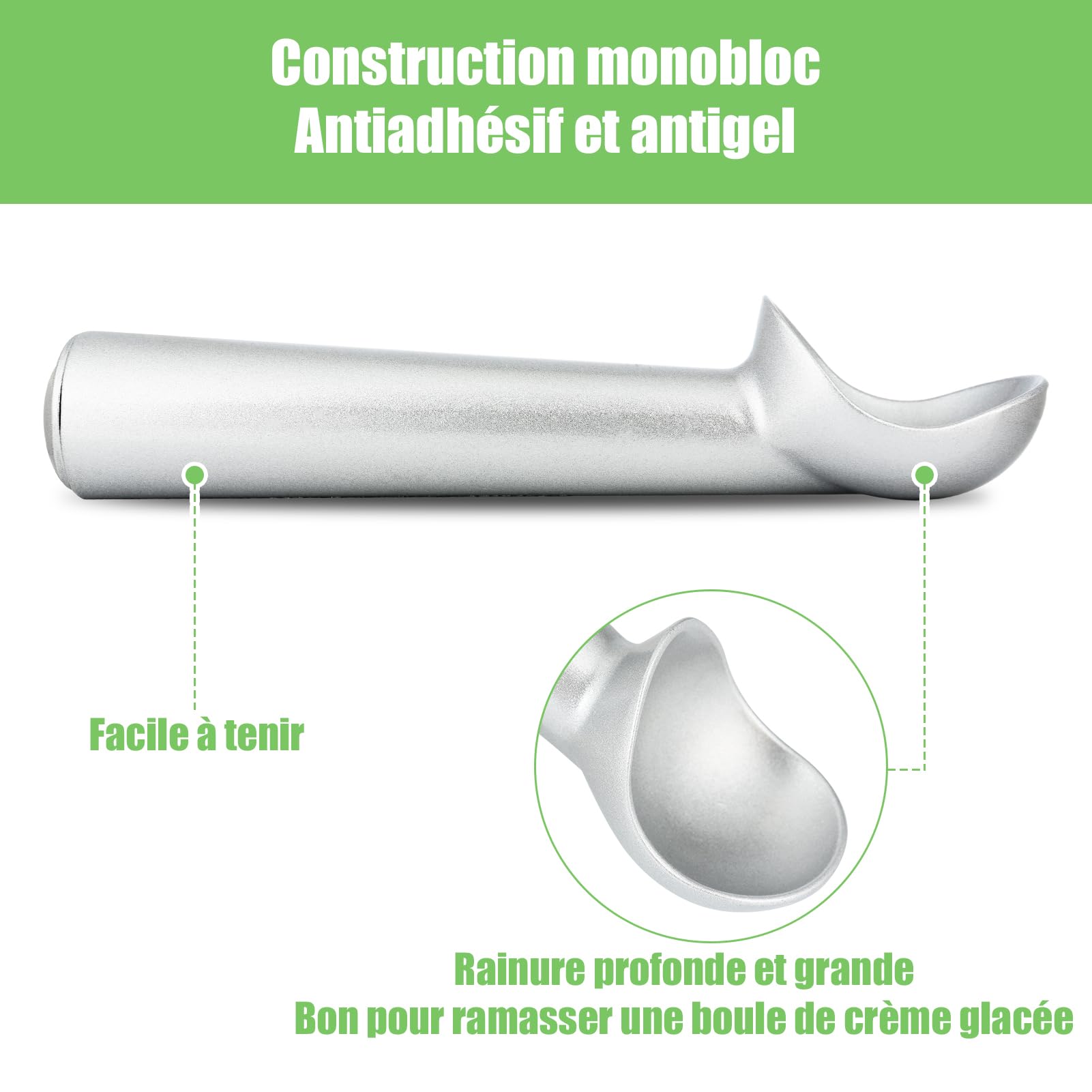 Cuillère à Glace Professionnelle en Aluminium Antiadhésive 7 Pouces