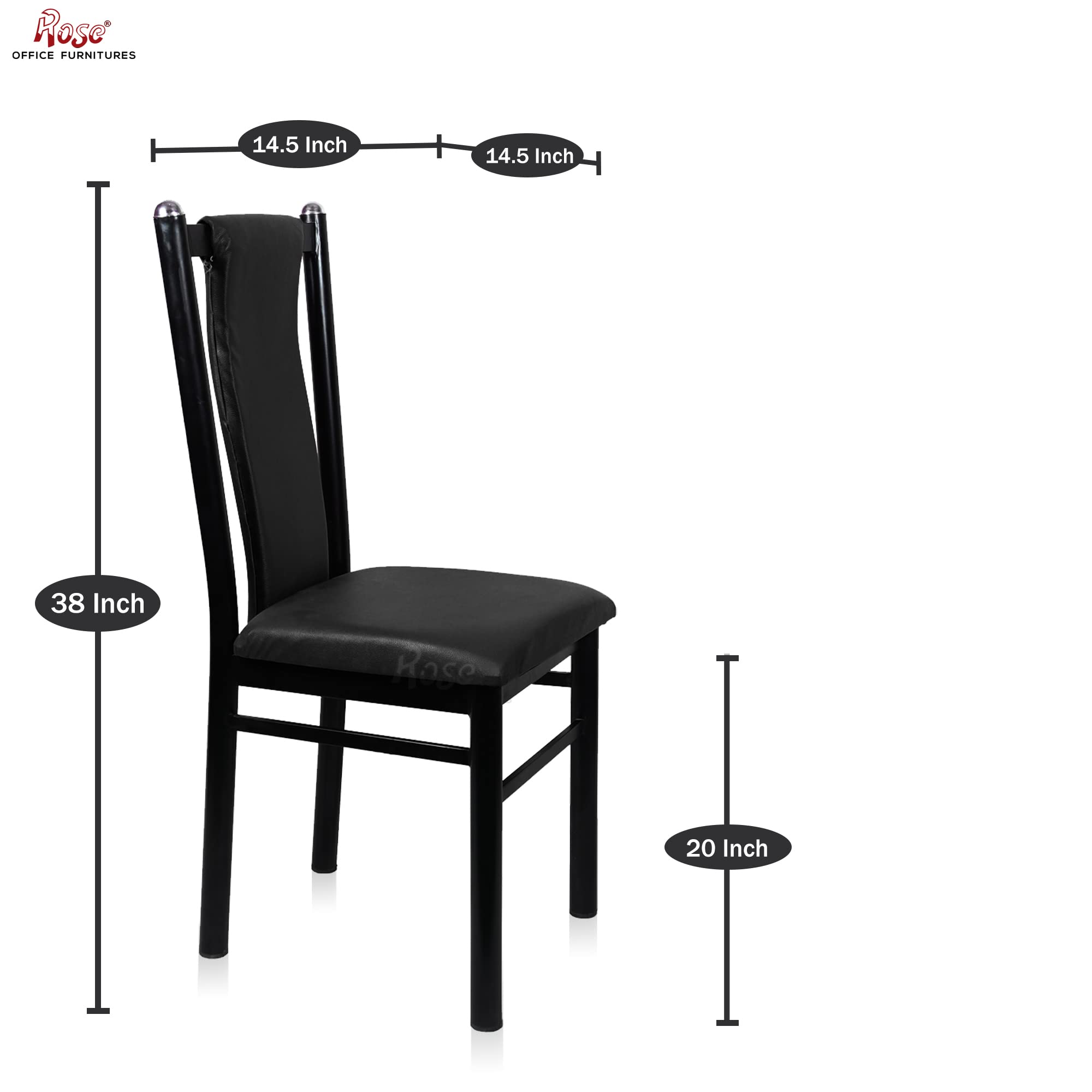 ROSE® Duke | 1-Years Warranty Included | Dining Chair | Cushioned Seating | Home & Kitchen Dining Room Chair (Black, Metal) 1