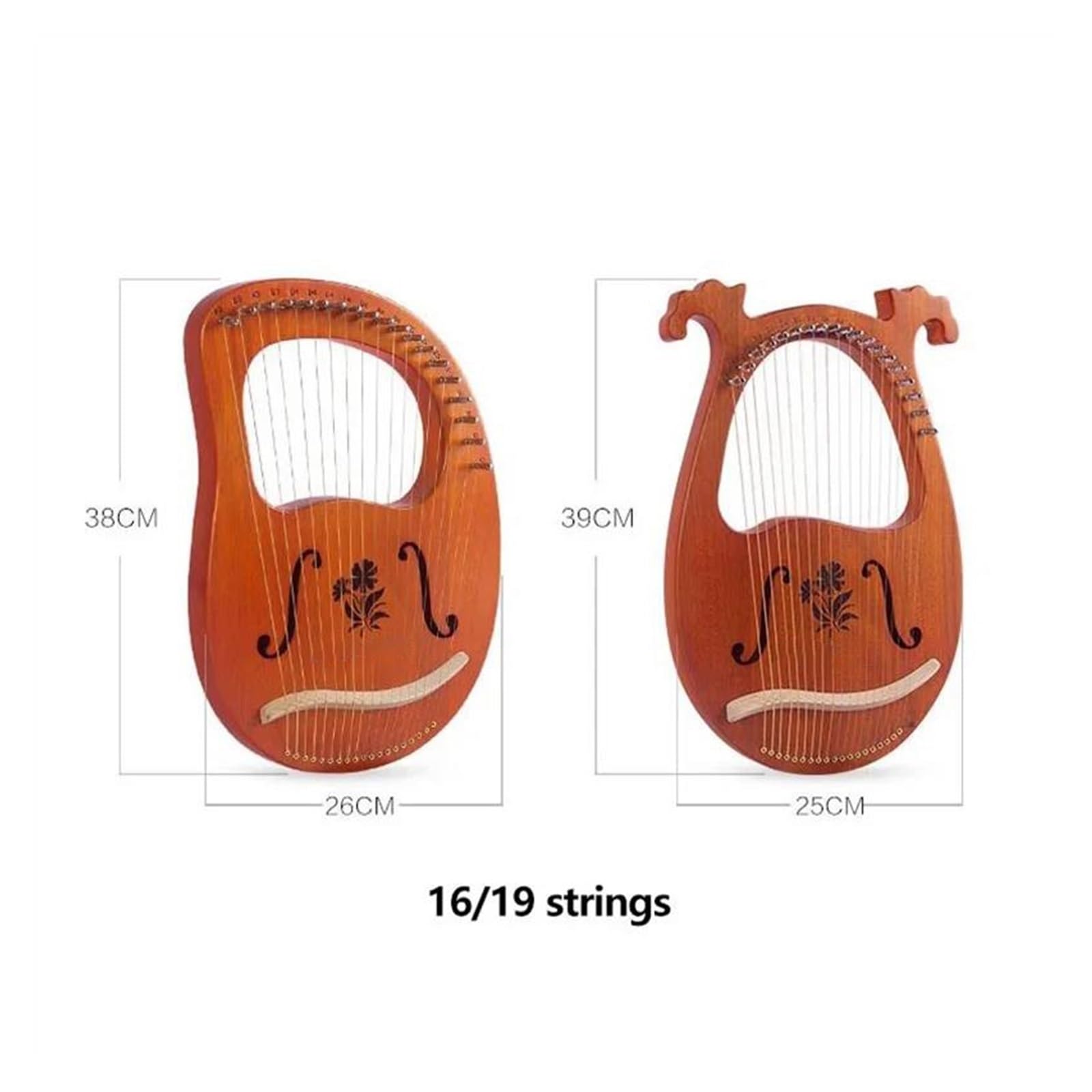 harfe instrument 16/19 Saiten Holz Mahagoni Harfe Klassisches Musikinstrument mit Tuning für Musikliebhaber Leicht zu erlernen(16C)