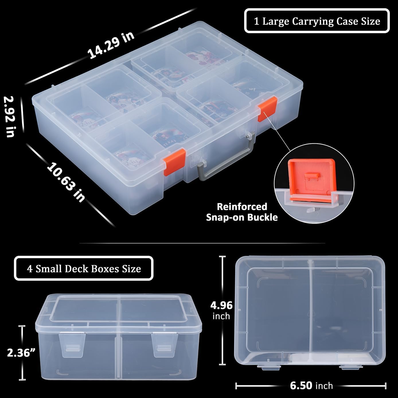 1000-1600 Card Storage Box, Clear Trading Card Holder Carrying Case 1+4 Card Deck Box for MTG, Yu-Gi-Oh Games Cards, Baseball Football NBA Sports Cards (L-14.3x10.6x2.92, S-6.5x4.96x2.4 inch)