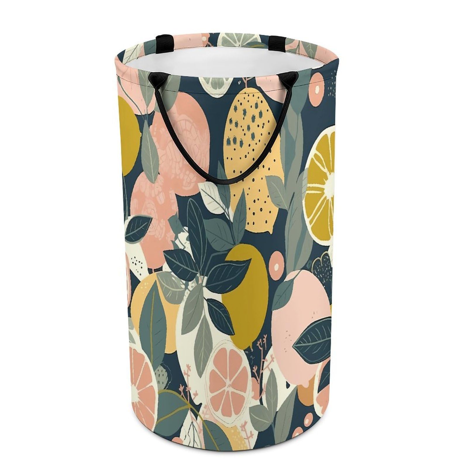 Lemon Citrus Pattern Laundry Basket Waterproof And Moisture-Proof Storage Bins Collapsible Round Laundry Hamper Perfect for Toys, Clothes And Sundries