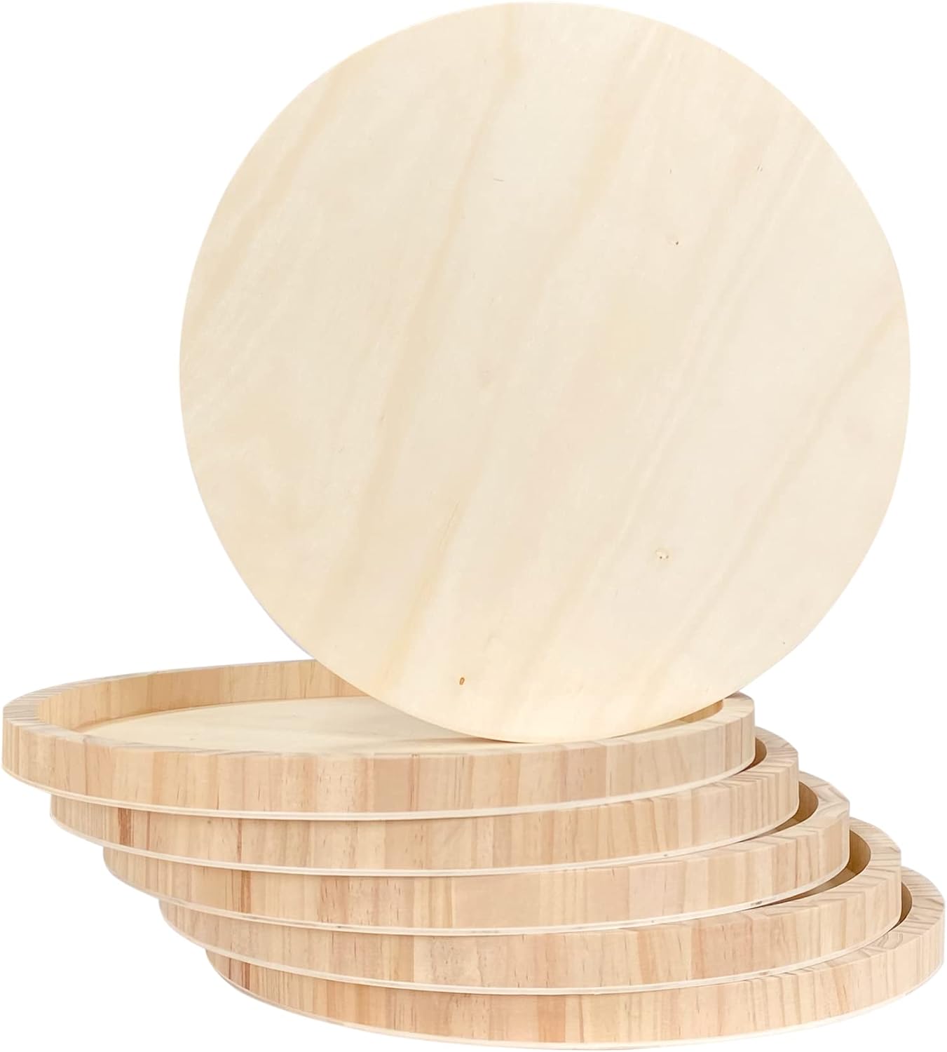 6 Pack 14 Inch Round Wood Canvas Panels Unfinished Wooden Plates Round Wood Cradle Boards for Pouring Arts Painting Crafts