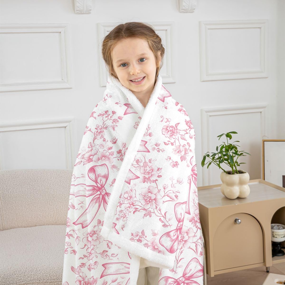 Homewish Kwiatowa kokarda szerpa koc księżniczka inicjał kwiatowy puszysty pluszowy narzuta urocza kokardka R koc polarowy - kawaii preppy dekoracja na łóżko kanapę Twin 152 cm x 203 cm