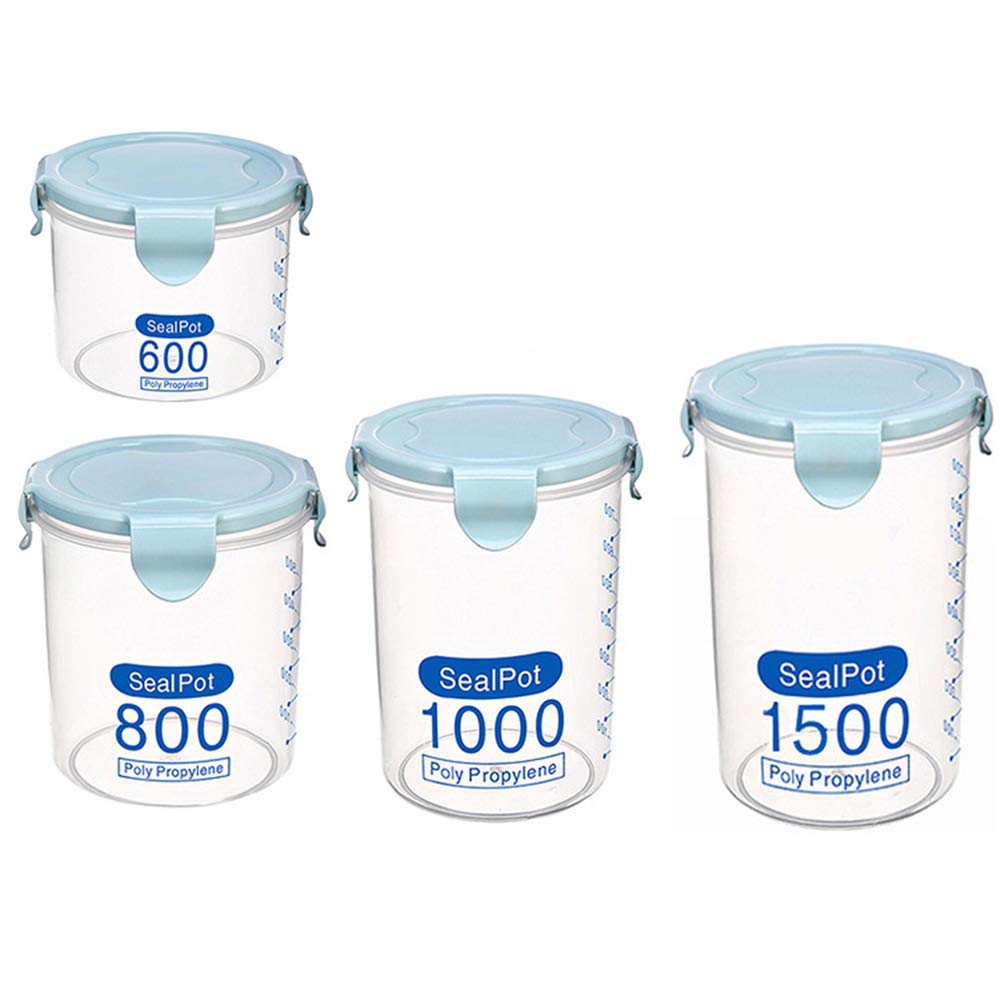 Contenitori Alimentari, Contenitori in Plastica Trasparente con Coperchi, Ideali per Cucina e Dispensa, Trasparente, Blue