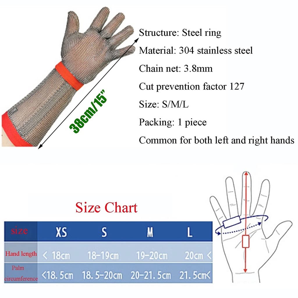 Guantes Resistentes al Corte de Metal alargados de 38 cm, Matanza/Aventura al Aire Libre/Planta de procesamiento de Alimentos (Color : 1pcs/S)