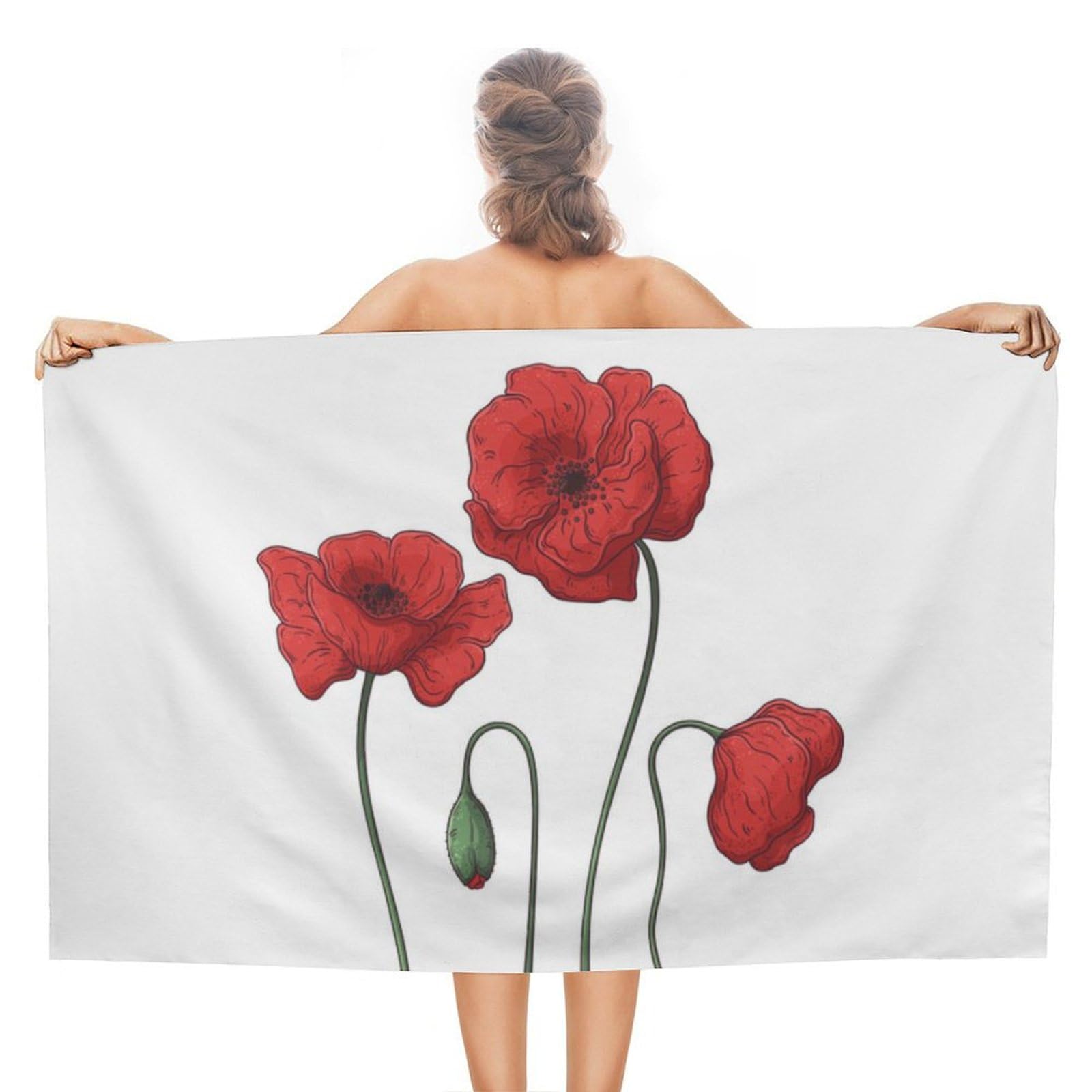 LEDFCVSU Beach Towel, Poppy Flowers Bath Towel, Absorbent Towel for Swimming, Sports, Travel