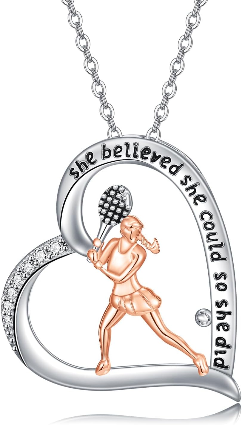 PROESS Tennis/Basketball/Soccer/Gymnastics/Running/Golf/Barbell Necklace 925 Sterling Silver Sports Pendant Inspirational Jewelry Gifts for Women