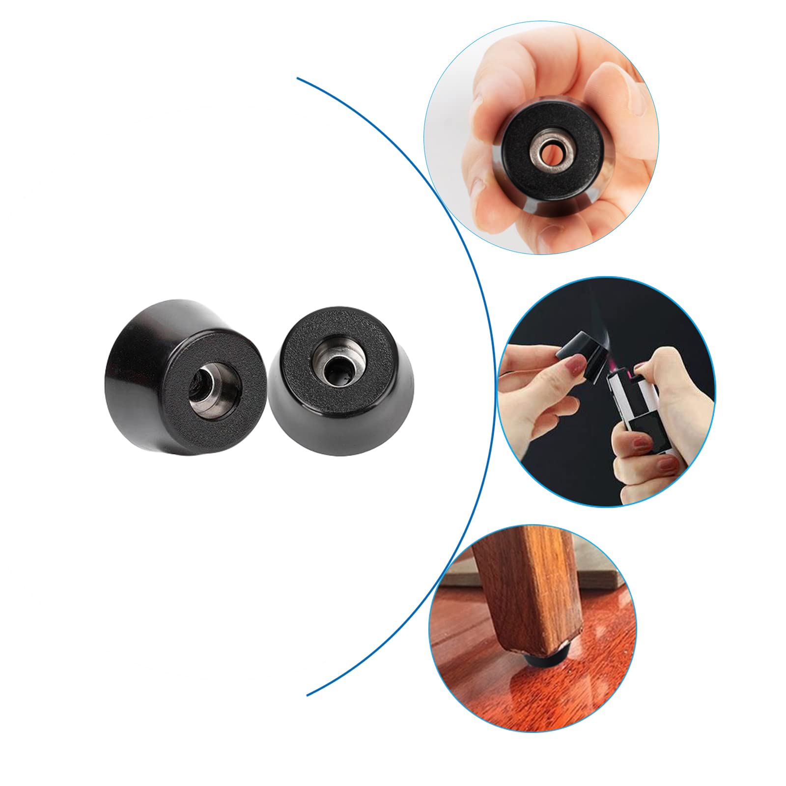 WUDQIJI Screws Rubber Feet Pack of 20 Rubber Feet for Chopping Boards Small Rubber Feet Black Round Black Rubber Feet with Built-in and Stainless Steel Disc Screws (20 x 15 x 8 mm) - Image 2