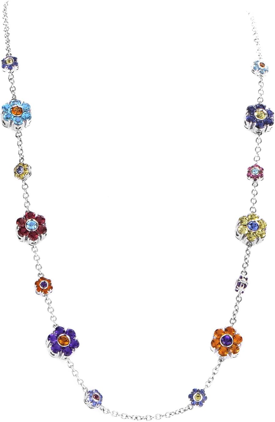 Pasquale Bruni Women's 18K White Gold Multi-Gemstone Floral Necklace 8017B