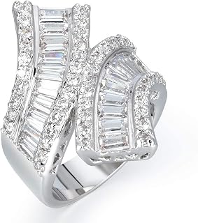 Jewelry Silver Tone Rhodium Plated Cubic Zirconia Double-Band Curved Ring