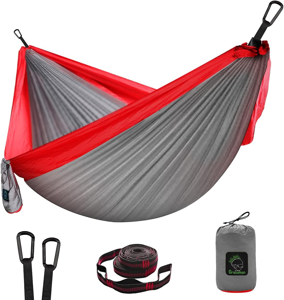 Camping Hammock Double & Single Portable Hammock with Tree Straps, Lightweight Nylon Parachute Hammocks Camping Accessories Gear for Indoor Outdoor Backpacking, Travel, Hiking, Beach
