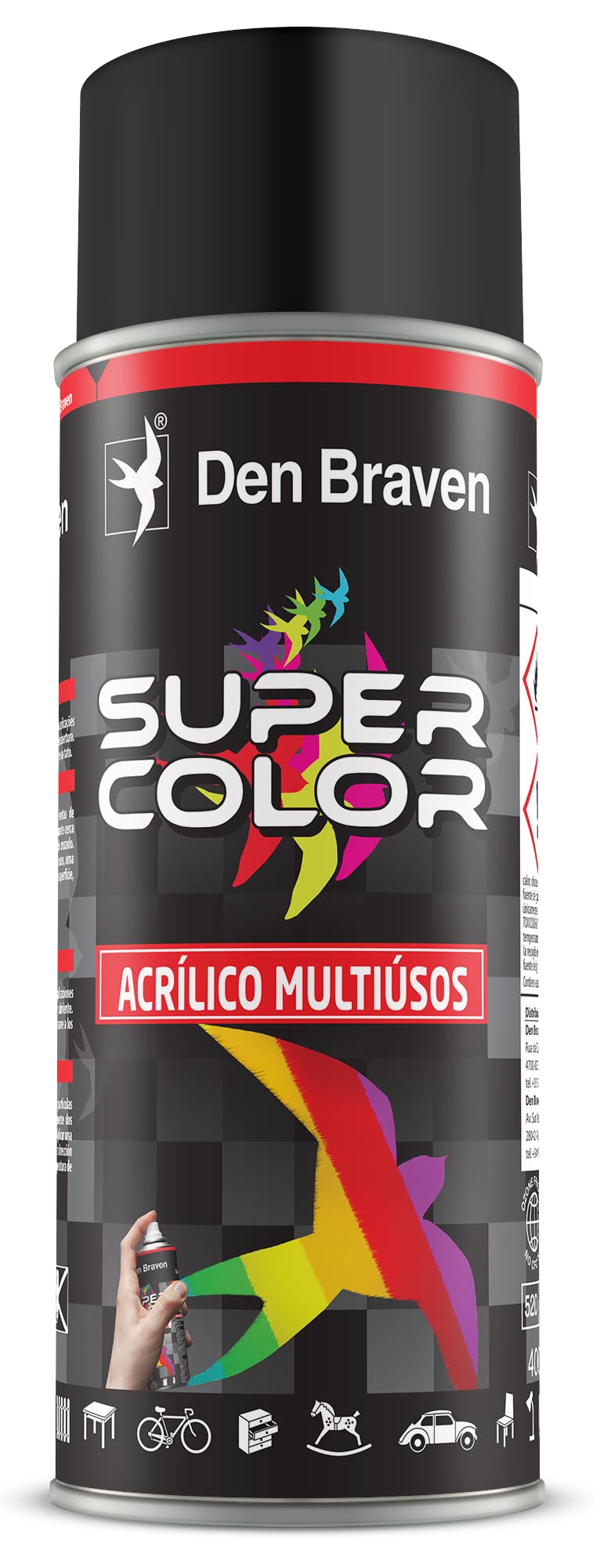 BOSTIK SUPER COLOR NEGRO SATINADO RAL 9005, Pintura en Spray Acrílica para Uso Profesional y Doméstico, Multiusos, Secado Rápido, Acabado Brillante, Interior y Exterior, Bote 400 ml
