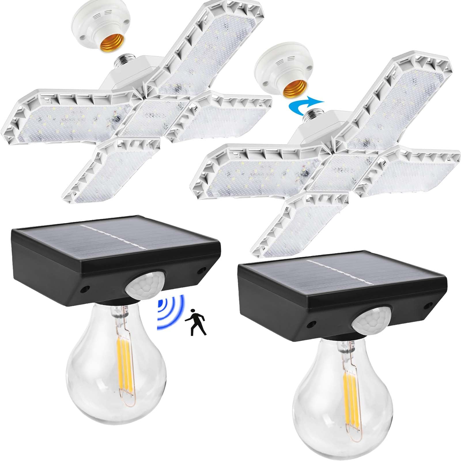 2-Pack LED Garage Light Ceiling LED Shop Light 100W Deformable Garage Lights Bulb E26/E27 6500K LED Garage,vs Solar Wall Lantern Outdoor Lights, Motion Sensor Solar Porch Lights