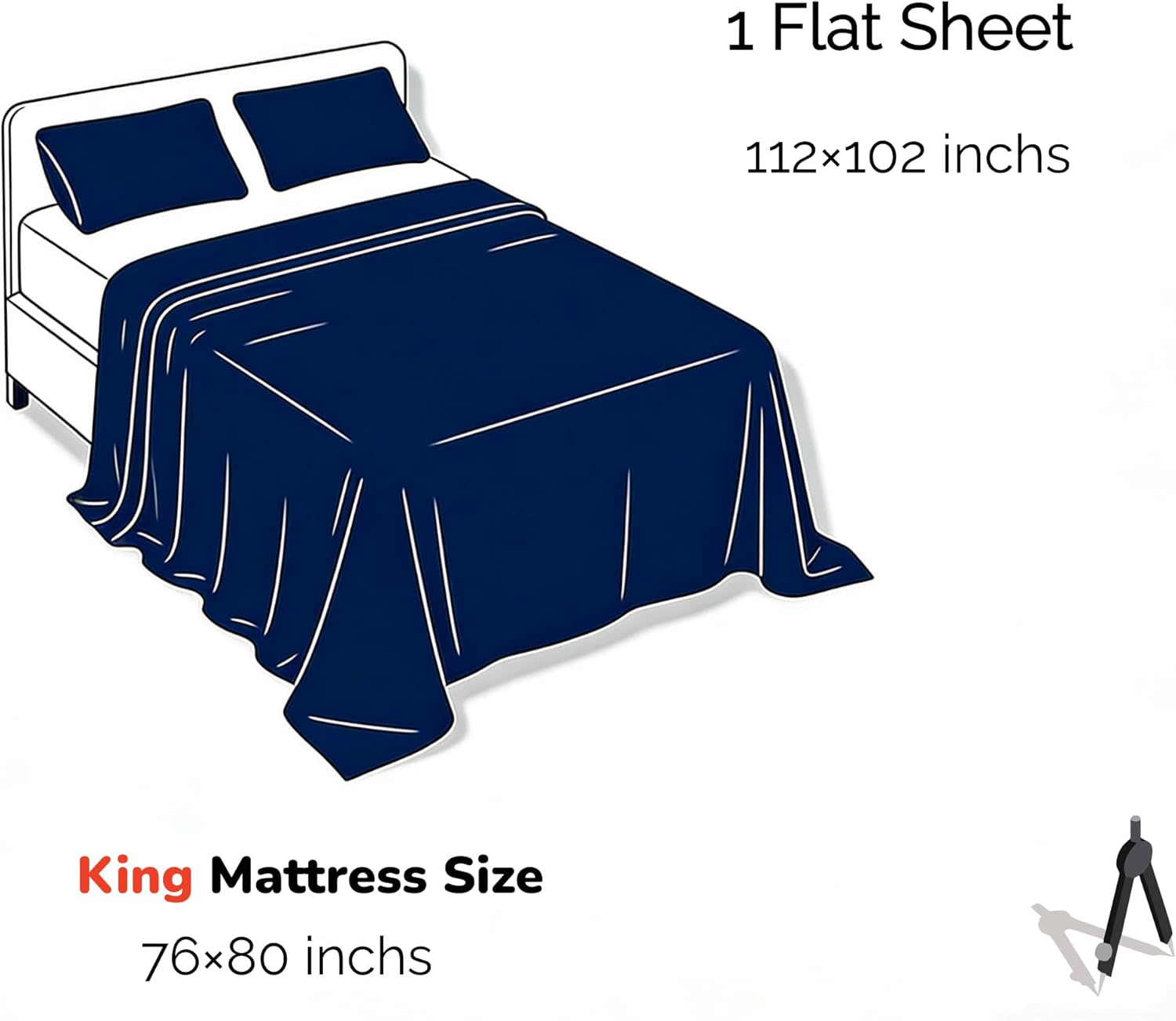 Cotton Flat Sheets Only, 600 TC 100% Cotton Flat Sheet Top Sheet Only, King Size Flat Sheet Only 1Pcs, Cool, Breathable, Wrinkle (White King 1pcs)