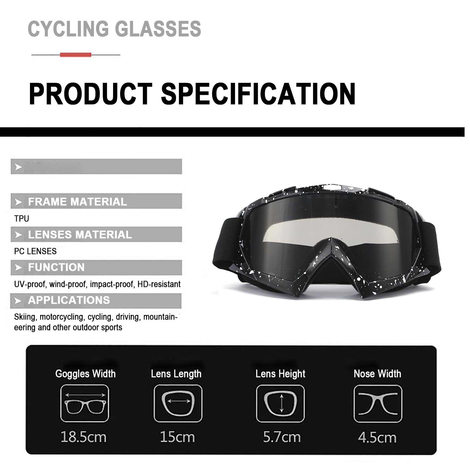Paquete de 2 gafas de motocross color negro mármol con 2 polainas para el cuello, para motocicleta, ATV, equitación, esquí, carreras