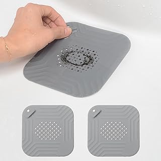 2PCS Silicone Bathtub Drain Strainers, Multi-Use Bathtub, Kitchen Stopper & Heat Resistant Mat (Textured Design, Gray)