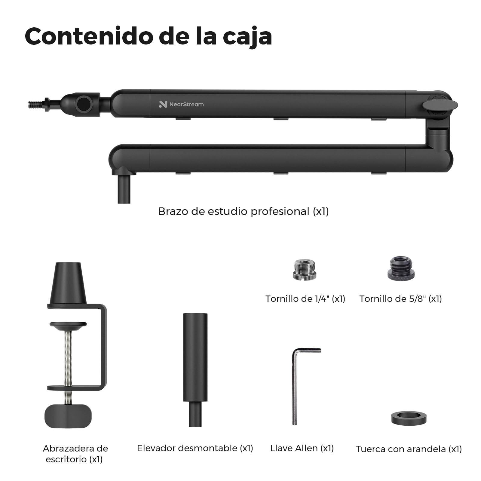 NearStream Soporte Micrófono con 3 Adaptadores (1/4", 3/8", 5/8"), Brazo Ajustable con Gestión de Cables, Elevador 4,5", Fijación Mesa para Podcast/Streaming/Juegos/Oficina (ST20)