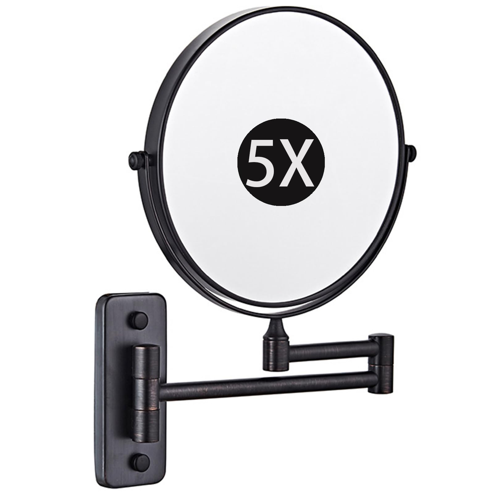 SXFSDOU 8" Wall Mounted Makeup Mirror with Magnification, Double Sided Magnifying Mirror, Extendable Bathroom Shaving Cosmetic Vanity Mirror,Black,5X